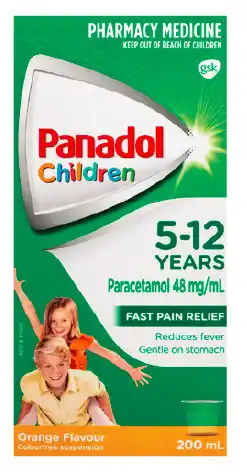 Panadol children 5-12 years fast pain relief orange flavour liquid 200ml