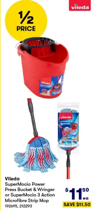 BIG W Vileda SuperMocio Power Press Bucket & Wringer or SuperMocio 3 Action Microfibre Strip Mop offer