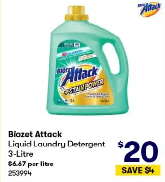 BIG W Biozet Attack Liquid Laundry Detergent 3-Litre offer