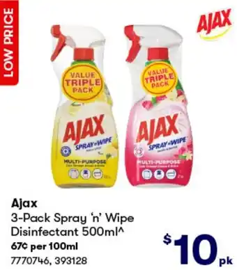 BIG W Ajax 3-Pack Spray 'n' Wipe Disinfectant 500ml offer