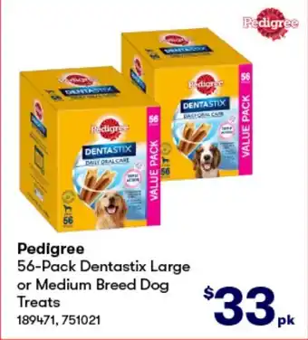 BIG W Pedigree 56-Pack Dentastix Large or Medium Breed Dog Treats offer