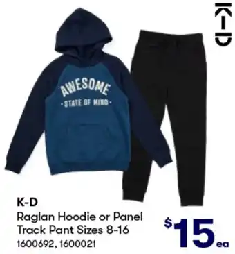 BIG W K-D Raglan Hoodie or Panel Track Pant Sizes 8-16 offer