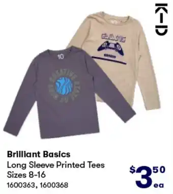 BIG W Brilliant Basics Long Sleeve Printed Tees Sizes 8-16 offer