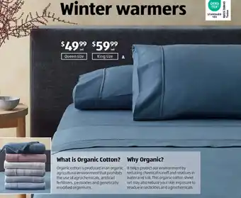 ALDI Organic Cotton Flannelette Fitted Sheet Set - King Size offer