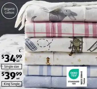 Organic Cotton Flannelette Fitted Sheet Set - Single Size