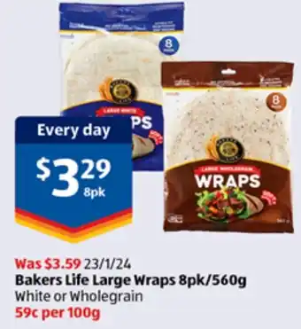 ALDI Bakers Life Large Wraps 8pk/560g offer