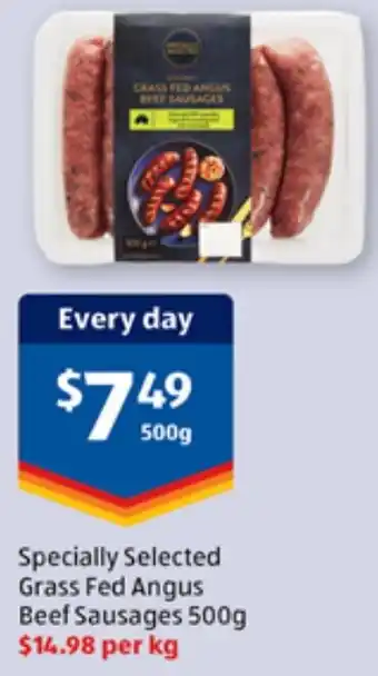 ALDI Specially Selected Grass Fed Angus Beef Sausages 500g offer