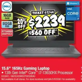 JB Hi-Fi DELL 15.6" 165Hz Gaming Laptop offer