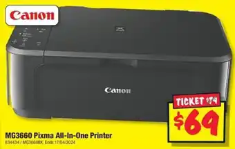 JB Hi-Fi MG3660 Pixma All-In-One Printer offer