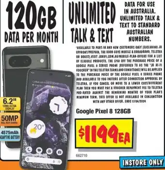 JB Hi-Fi Google Pixel 8 128GB offer