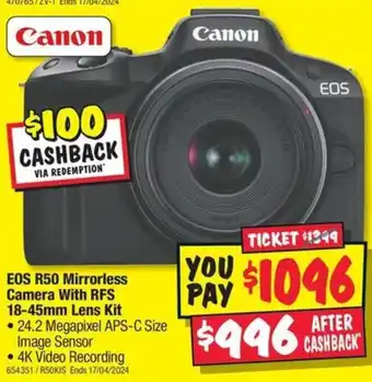 JB Hi-Fi Canon EOS R50 Mirrorless Camera With RFS 18-45mm Lens Kit offer