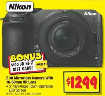 JB Hi-Fi Nikon Z 30 Mirrorless Camera With 16-50mm VR Lens offer