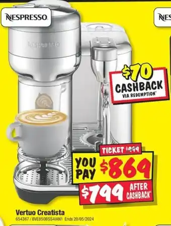 JB Hi-Fi NESPRESSO Vertuo Creatista offer