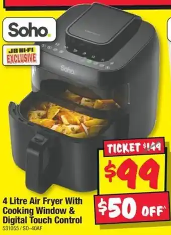 JB Hi-Fi Soho 4 Litre Air Fryer With Cooking Window & Digital Touch Control offer