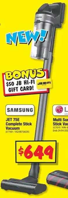 JB Hi-Fi SAMSUNG JET 75E Complete Stick Vacuum offer