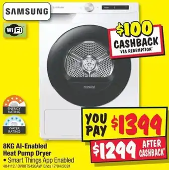 JB Hi-Fi SAMSUNG 8KG Al-Enabled Heat Pump Dryer offer