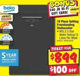 JB Hi-Fi beko 16 Place Setting Freestanding Dishwasher offer