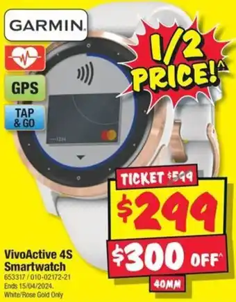 JB Hi-Fi GARMIN VivoActive 4S Smartwatch offer