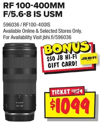 JB Hi-Fi Canon RF 100-400MM F/5.6-8 IS USM offer