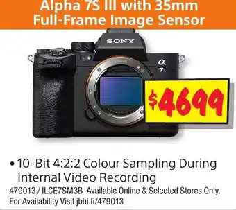 JB Hi-Fi SONY Alpha 7S III with 35mm Full-Frame Image Sensor offer