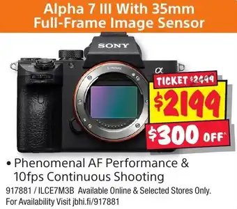 JB Hi-Fi SONY Alpha 7 III With 35mm Full-Frame Image Sensor offer