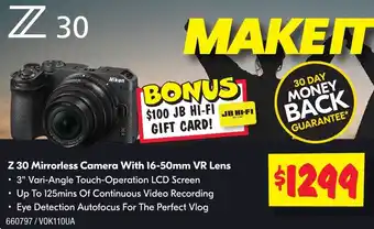 Z 30 Mirrorless Camera With 16-50mm VR Lens
