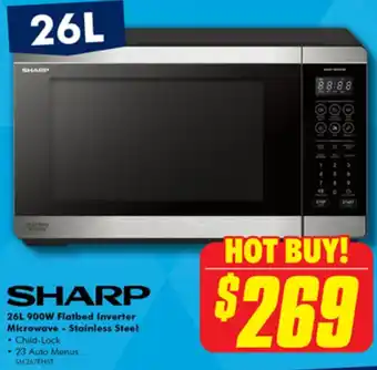 The Good Guys SHARP 26L 900W Flatbed Inverter Microwave - Stainless Steel offer
