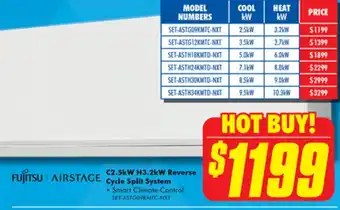 FUJITSU AIRSTAGE C2.5kW H3.2kW Reverse Cycle Split System