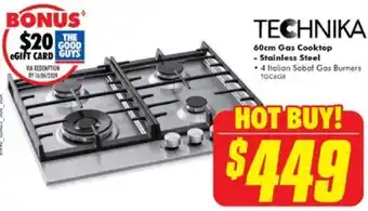 The Good Guys TECHNIKA 60cm Gas Cooktop offer