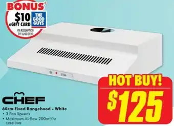 The Good Guys CHEF 60cm Fixed Rangehood - White offer