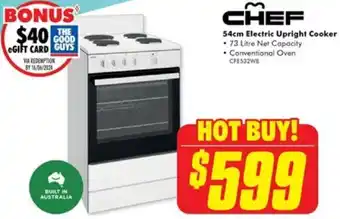 The Good Guys CHEF 54cm Electric Upright Cooker offer