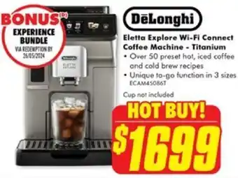 The Good Guys DeLonghi Eletta Explore Wi-Fi Connect Coffee Machine - Titanium offer