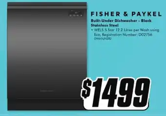 The Good Guys FISHER & PAYKEL Built-Under Dishwasher - Black Stainless Steel offer