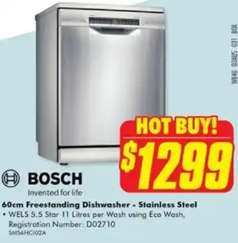 The Good Guys BOSCH 60cm Freestanding Dishwasher - Stainless Steel offer