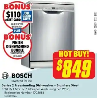 The Good Guys BOSCH Series 2 Freestanding Dishwasher - Stainless Steel offer