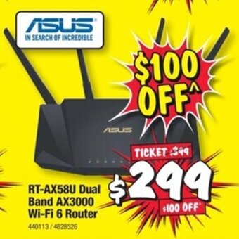 JB Hi-Fi Asus RT-AX58U Dual Band AX3000 Wi-Fi 6 Router offer