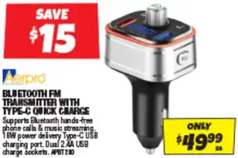 Autobarn BLUETOOTH FM TRANSMITTER WITH TYPE-C QUICK CHARGE offer