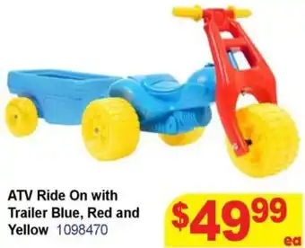 Mr Toys ATV Ride On with Trailer Blue, Red and Yellow offer