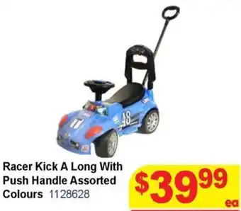 Mr Toys Racer Kick A Long With Push Handle Assorted Colours offer