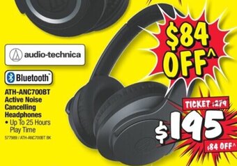 JB Hi-Fi ATH-ANC700BT Active Noise Cancelling Headphones offer