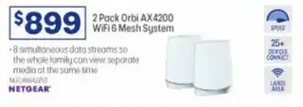 Officeworks Netgear 2 Pack Orbi AX4200 Wifi 6 Mesh Sustem offer