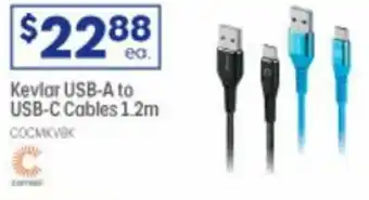 Officeworks Kevlar USB-A to USB-C Cables 1.2m offer