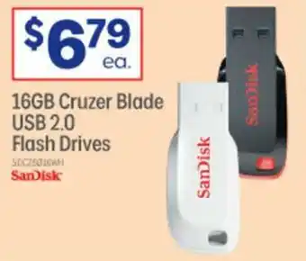 Officeworks SanDisk 16GB Cruzer Blade USB 2.0 Flash Drives offer