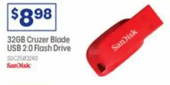 Officeworks SanDisk 32GB Cruzer Blade USB 2.0 Flash Drive offer