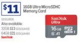 Officeworks SanDisk 16GB Ultra MicroSDHC Memory Card offer