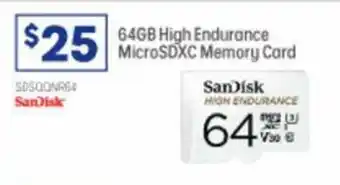 Officeworks SanDisk 64GB High Endurance MicroSDXC Memory Card offer