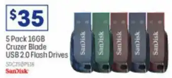 Officeworks SanDisk 5 Pack 16GB Cruzer Blade USB 2.0 Flash Drives offer