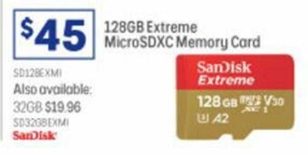 Officeworks SanDisk 128GB Extreme MicroSDXC Memory Card offer