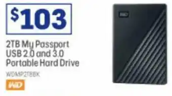 Officeworks WD 2TB My Passport USB 2.0 and 3.0 Portable Hard Drive offer
