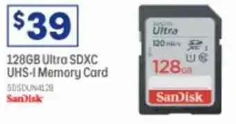 Officeworks SanDisk 128GB Ultra SDXC UHS-I Memory Card offer